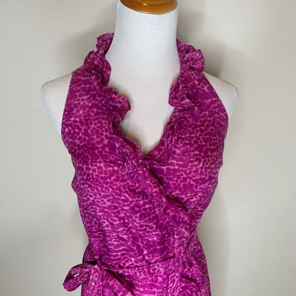 LOFT Pink Leopard Cheetah Wrap Dress Size 0 P - Picture 5 of 9